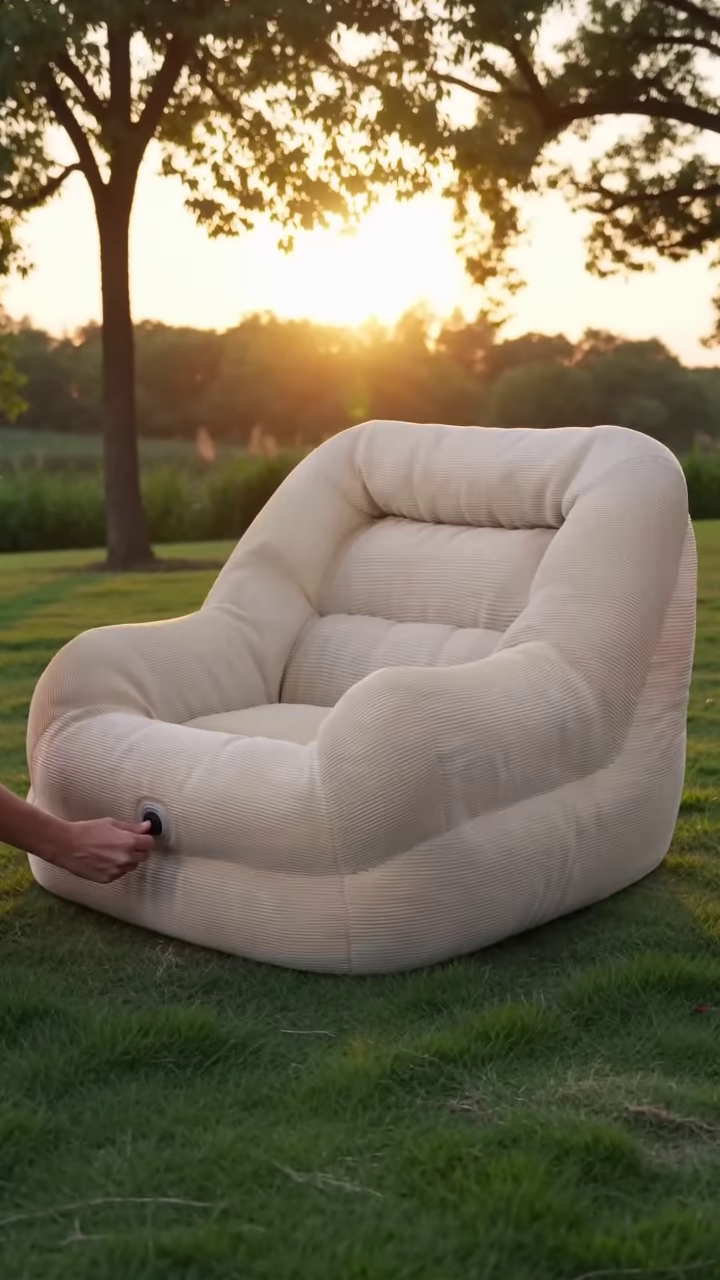 Portable Inflatable Corduroy Lounger with Integrated Air Pump