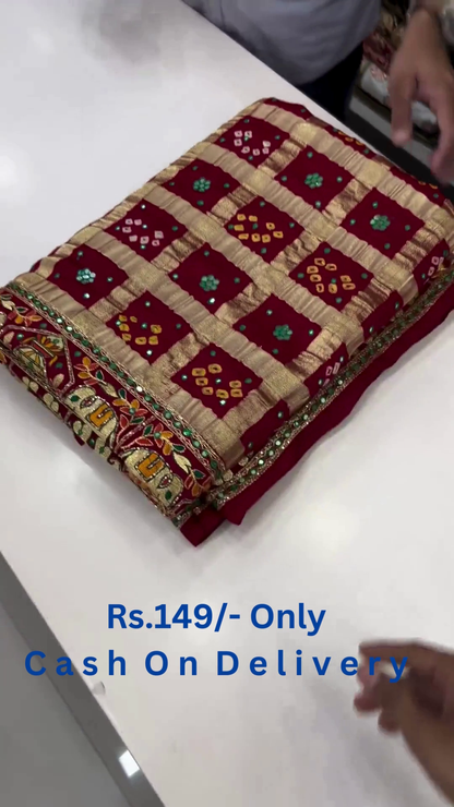 Heritage Maroon Bandhani Silk Saree
